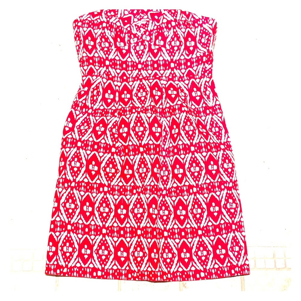 🆕 J. Crew Geometric Strapless Dress - Red & White Print
